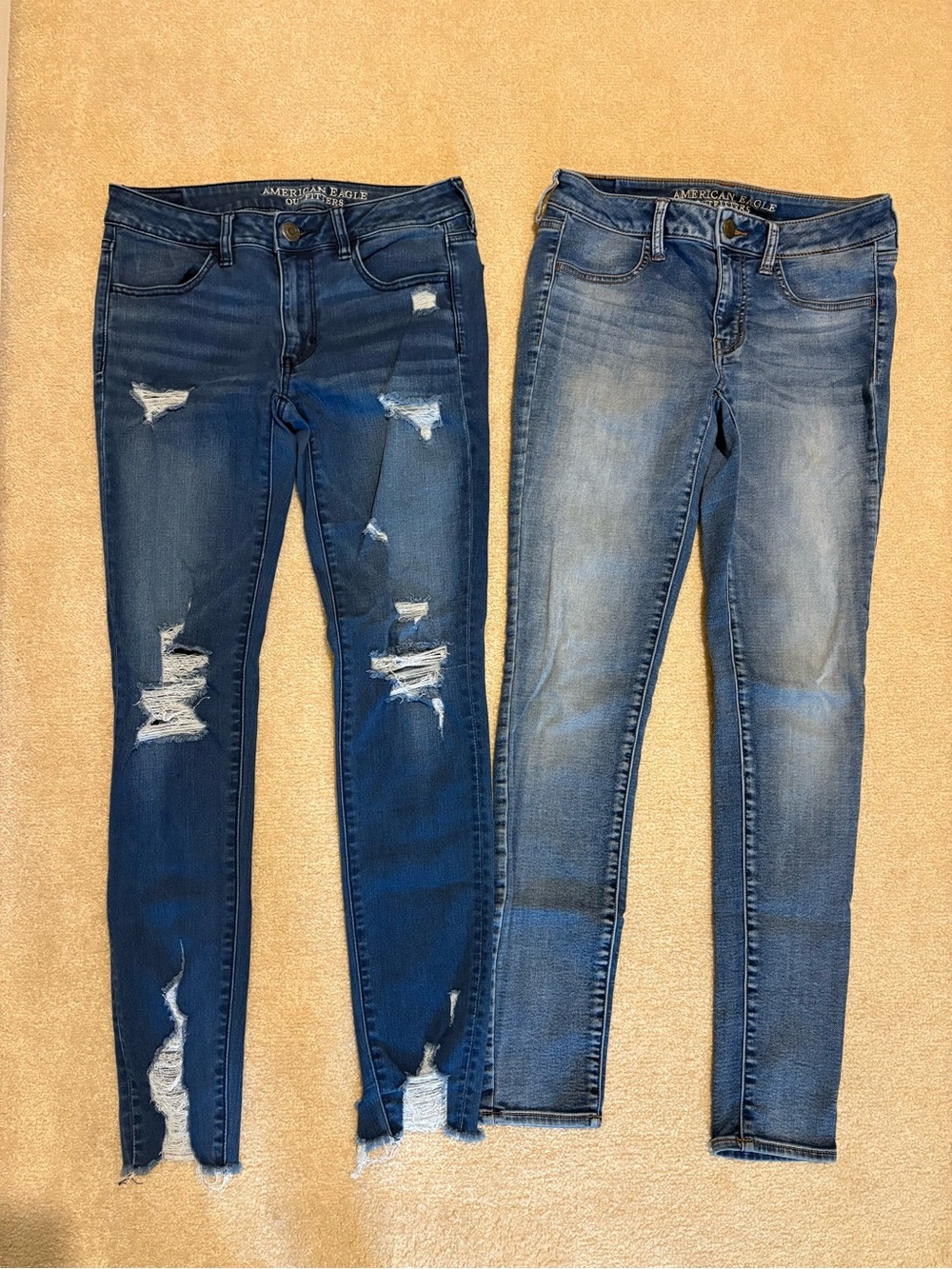 Women's Distressed Skinny Jeans - Dark Blue & Light Blue